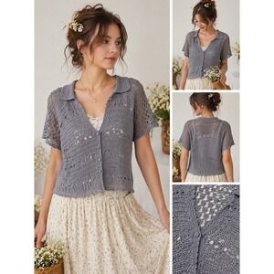 Vintage Impulsive Crochet Y2K  Cardigan Gray Cottagecore Fairy Bobo USA Size 8